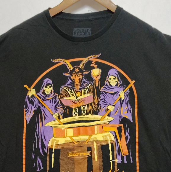 Steven Rhodes Shirt Coffee The Morning Ritual Demon Devil Skull Men's XL Black - Picture 6 of 8